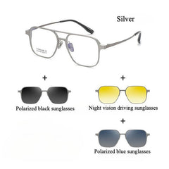 Ward Aluminum Magnesium Titanium Glasses Frame With Magnetic Sunglasses Clips Aviator Frames Southood Silver (with 3 pairs of clips) 